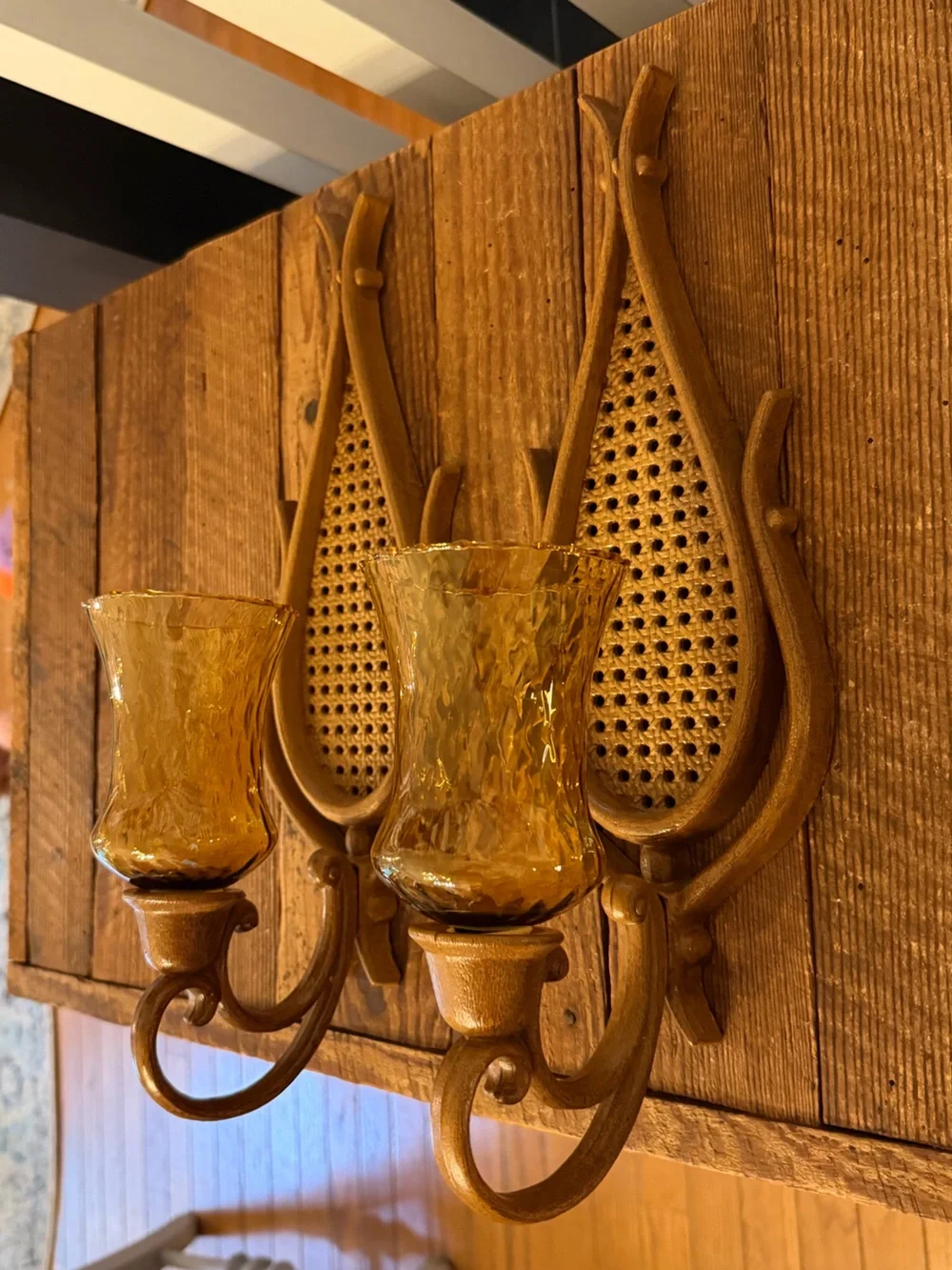 Pair of vintage Homco BOHO farmhouse candle wall sconces